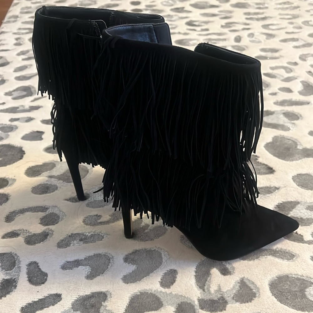 Black Suede Fringe Sam Edelman Booties